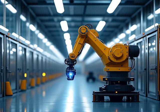 Braccio robotico in funzione in una fabbrica moderna.