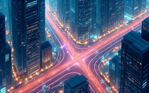 Incrocio stradale con flussi di dati digitali che rappresentano i servizi smart.